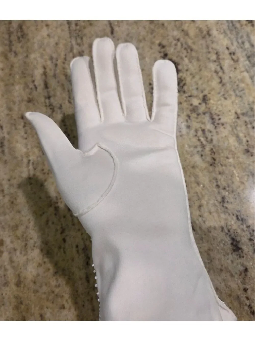 Vintage Womens Size L Off-White Cotton Stretch Formal Gloves Beaded Scallop...